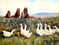 Oleograph on Canvas of Horses & Geese