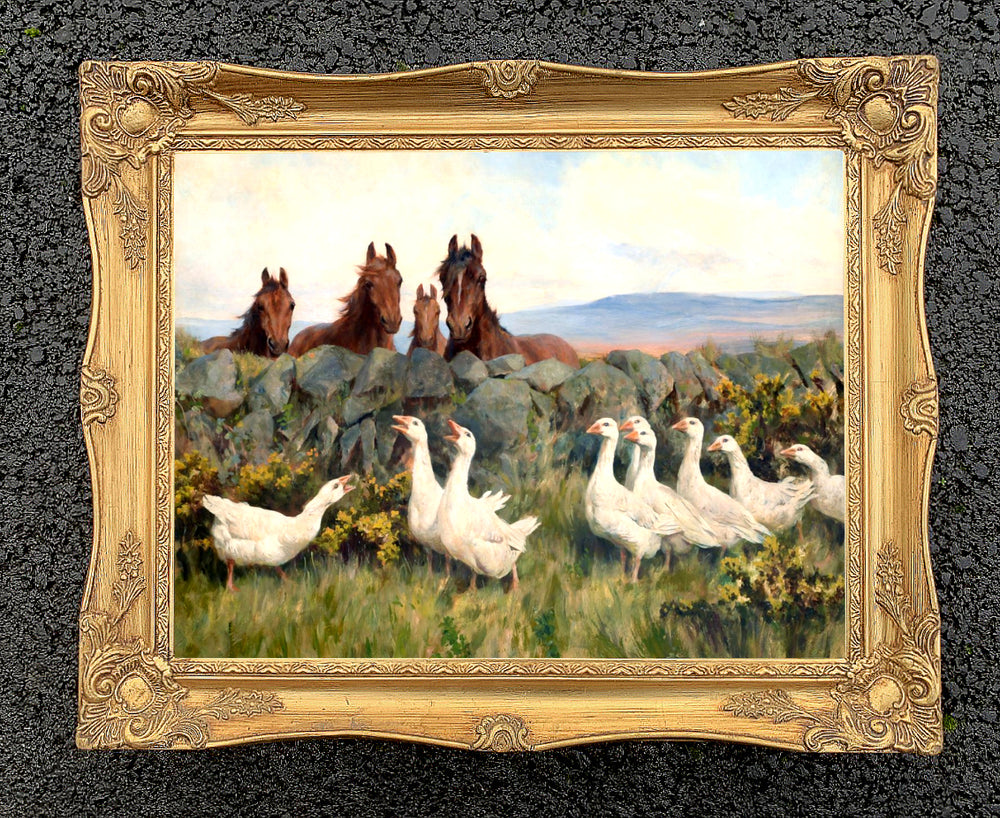 Oleograph on Canvas of Horses & Geese