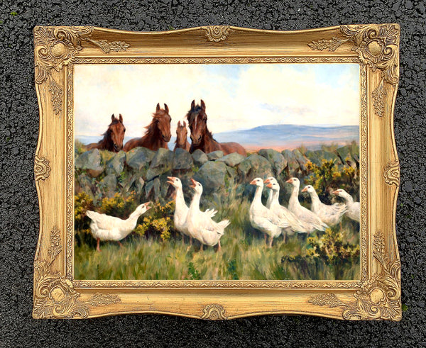 Oleograph on Canvas of Horses & Geese