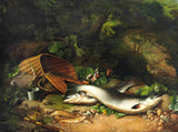 Gilt Framed Oleograph of Salmon & Trout on a River Bank