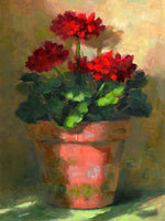 Exquisite Oleograph on Canvas Still Life of Geraniums in a Pot