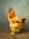 Fine Oleograph on Canvas of a Cockerel in a Stable