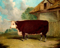 Gilt Framed Oleograph of a Hereford Bull in a Yard