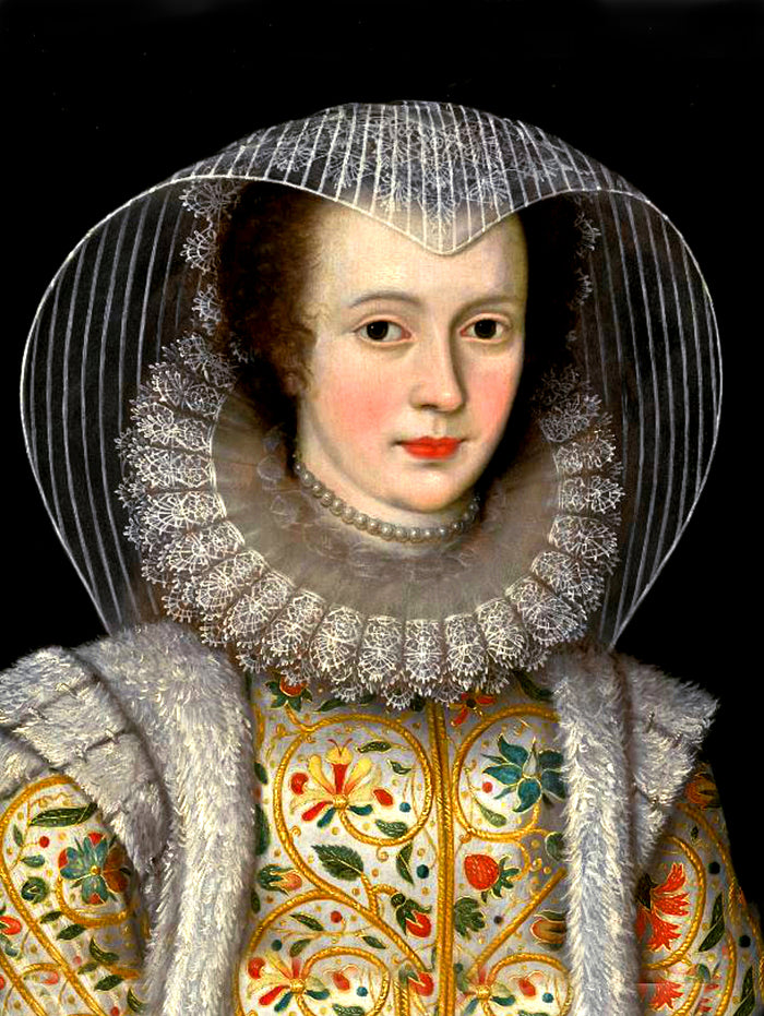Fine Large Portrait of an Elizabethan Lady- Oleograph on Canvas in a Rococo Frame