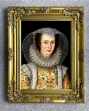 Fine Large Portrait of an Elizabethan Lady- Oleograph on Canvas in a Rococo Frame