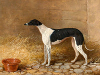 Gilt Framed Oleograph of  a Greyhound in a Stable