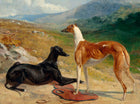 Gilt Framed Oleograph of an English Pointer of Greyhounds in a Landscape