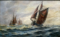 Vintage Dutch School Oil on Wood Panel of Clippers at  Sea  SOLD