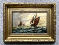 Vintage Dutch School Oil on Wood Panel of Clippers at  Sea  SOLD