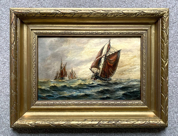 Vintage Dutch School Oil on Wood Panel of Clippers at Sea SOLD