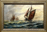 Vintage Dutch School Oil on Wood Panel of Clippers at  Sea  SOLD