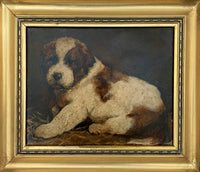 Antique Oil on Board of a Puppy in a Stable SOLD