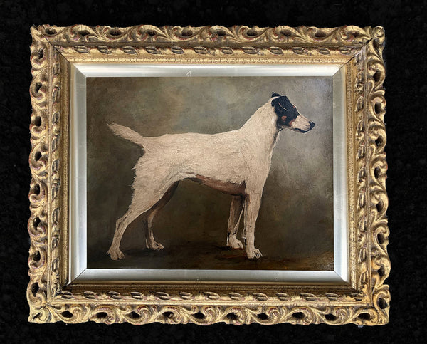 Antique Oil on Panel Portrait of a standing Fox Terrier SOLD