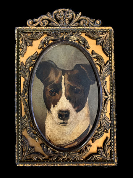 Antique Oil on Board Miniature Portrait of a Jack Russell Terrier SOLD