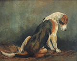 Vintage Oil on Board of a Foxhound resting in a Stable SOLD