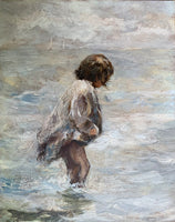 Fine Vintage Scottish School Oil on Board of a "Girl Paddling"  SOLD