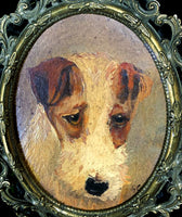 Antique Oil on Board Miniature Portrait of an Airedale Terrier SOLD