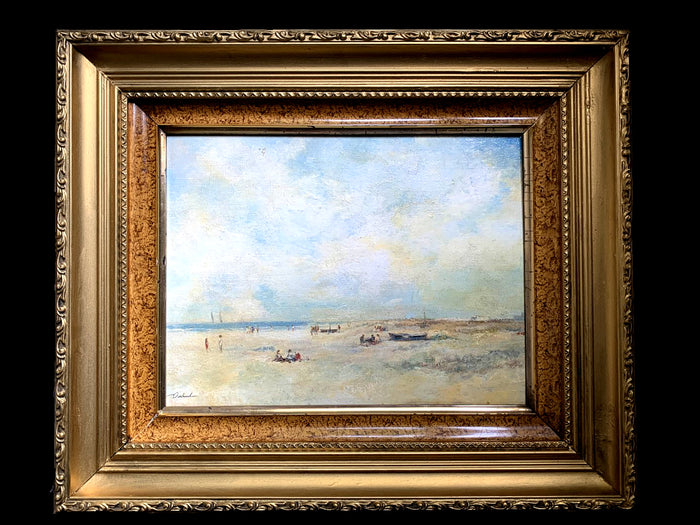 Mid C20th Oil on Panel of a Beach Scene 
