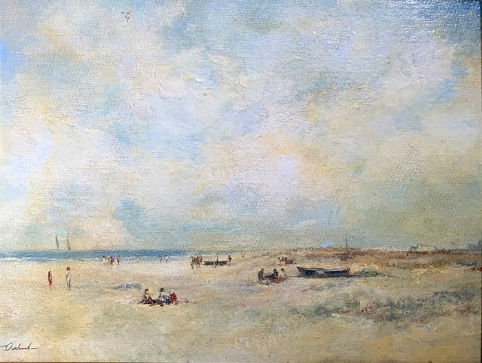 Mid C20th Oil on Panel of a Beach Scene 