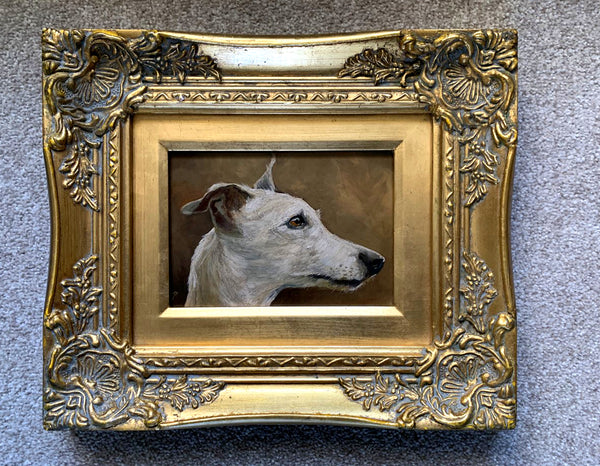 Vintage Oil on Panel Portrait of a Greyhound SOLD