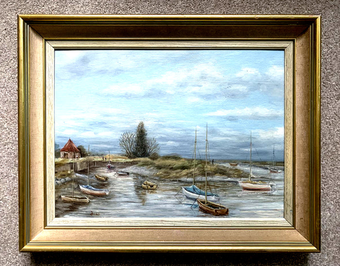 Fine Vintage English School Oil on Canvas Board of Snape Suffolk - 