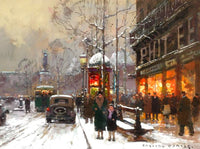 Stunning Oleograph on Canvas of Paris in the Snow aft. Eduoard Cortes