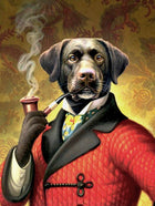 "The Smoker" Large Gilt Framed Oleograph of a Labrador
