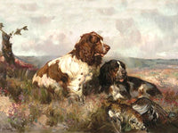 Fine Oleograph on Canvas - "Working Spaniels in a Moorland Landscape"